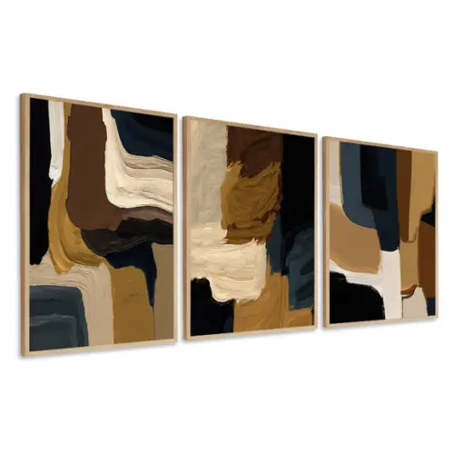 Quadros Decorativos Abstrato Moderno Boho Marrom com Moldura