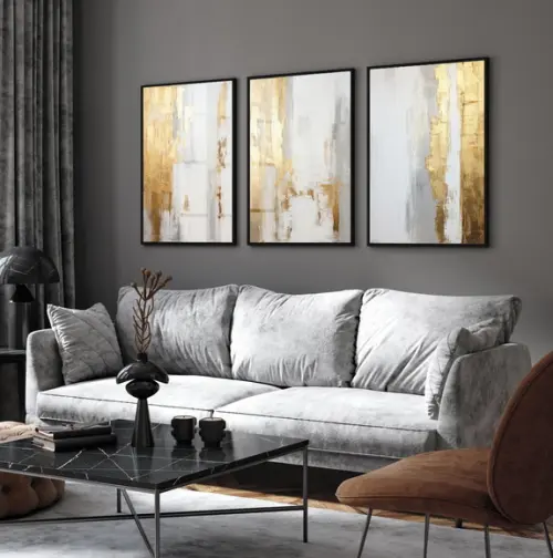 Quadros Decorativos Abstrato Moderno Dourado Luxo com Vidro