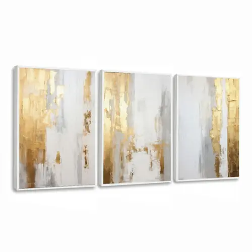 Quadros Decorativos Abstrato Moderno Dourado Branco Moldura
