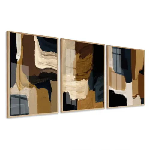 Quadros Decorativos Abstrato Moderno Marrom Moldura e Vidro