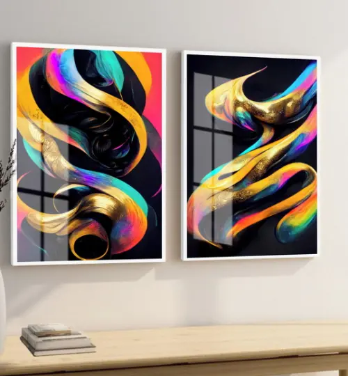 Quadros Decorativos Abstrato Moderno Para Sala Moldura Vidro