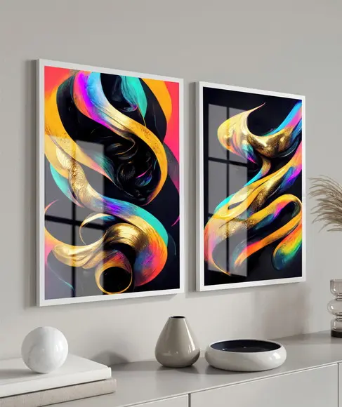 Quadros Decorativos Abstrato Moderno Para Sala Moldura Vidro