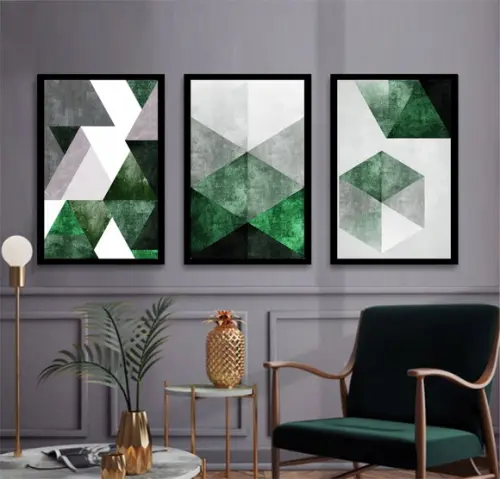 Quadros Decorativos Abstrato Moderno Verde Sala Hall Moldura