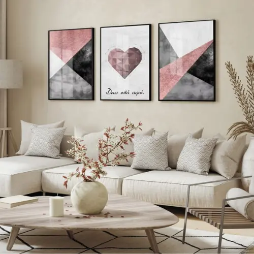 Quadros Decorativos Abstrato Rosa Coração Frase Quarto Vidro