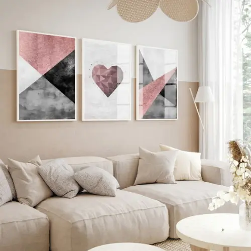 Quadros Decorativos Abstrato Rosa Coração Moderno com Vidro