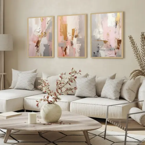 Quadros Decorativos Abstrato Rosa Luxo Moderno com Moldura
