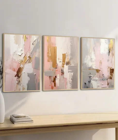 Quadros Decorativos Abstrato Rosa Luxo Moderno com Moldura