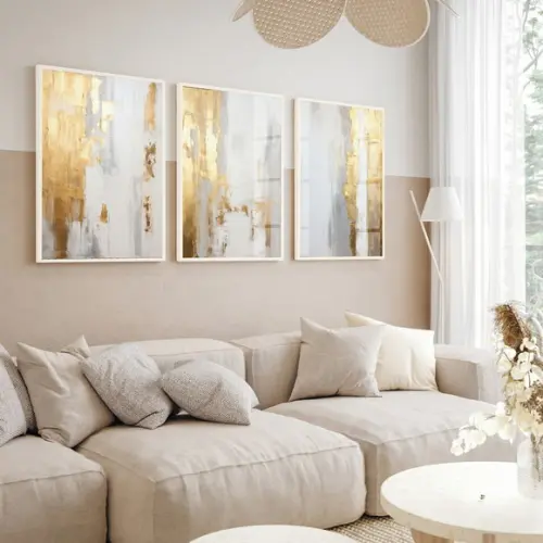 Quadros Decorativos Abstratos Modernos Dourado Luxo Vidro
