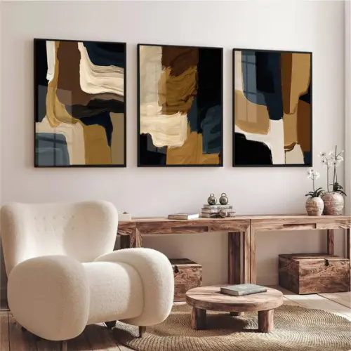 Quadros Decorativos Abstratos Modernos Marrom Moldura Vidro