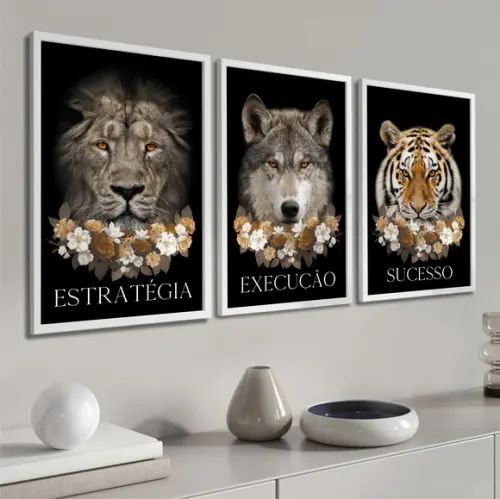 Quadros Decorativos Animais Frase Motivacional Com Moldura