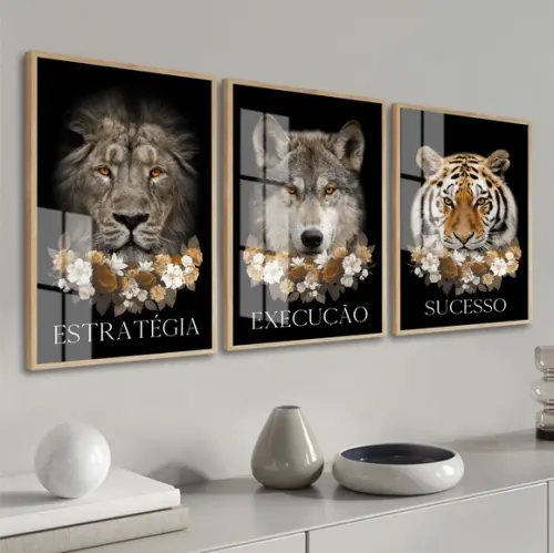 Quadros Decorativos Animais Frase Motivacional Moldura Vidro