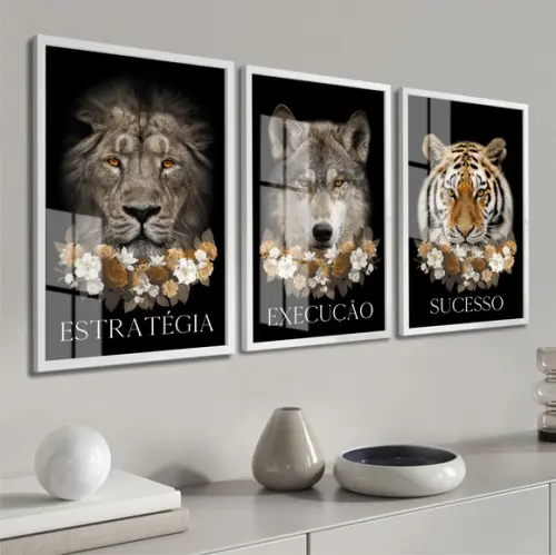 Quadros Decorativos Animais Motivacional Com Moldura E Vidro