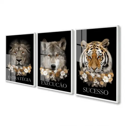 Quadros Decorativos Animais Motivacional Com Moldura E Vidro