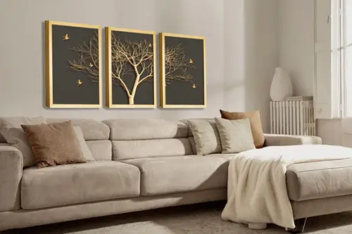 Quadros Decorativos Arvore Dourada Para Sala Quarto Molduras