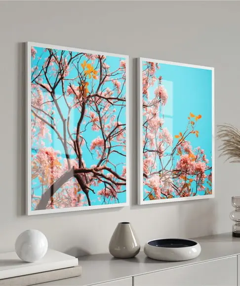 Quadros Decorativos Arvore Flor De Cerejeira Moldura e Vidro