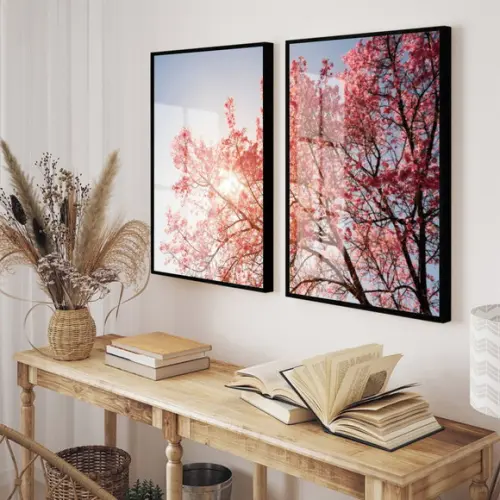Quadros Decorativos Arvore Flor De Cerejeira Moldura e Vidro