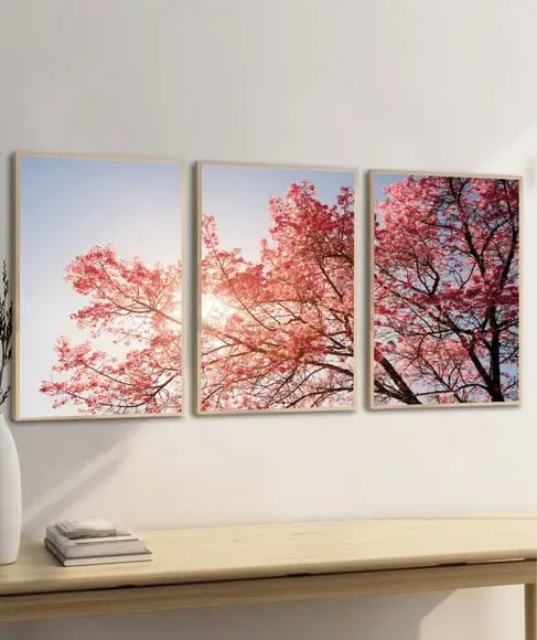 Quadros Decorativos Arvore Flor de Cerejeira Rosa Moldura