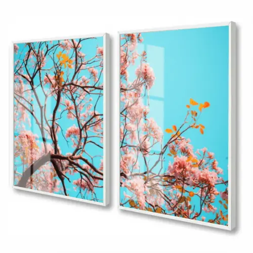 Quadros Decorativos Arvore Flor De Cerejeira Moldura e Vidro