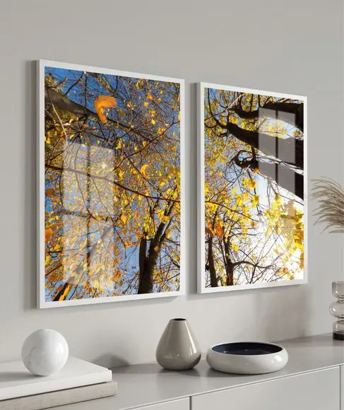 Quadros Decorativos Arvore Floresta Amarela Moldura E Vidro
