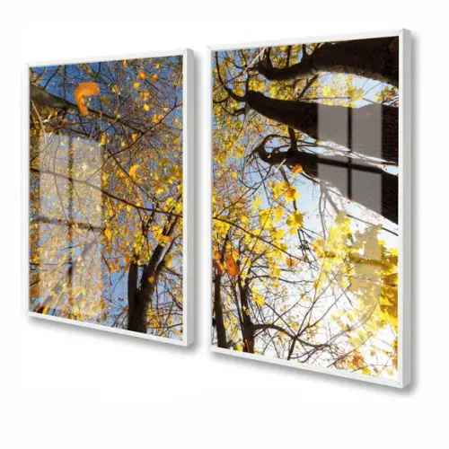 Quadros Decorativos Arvore Floresta Amarela Moldura E Vidro