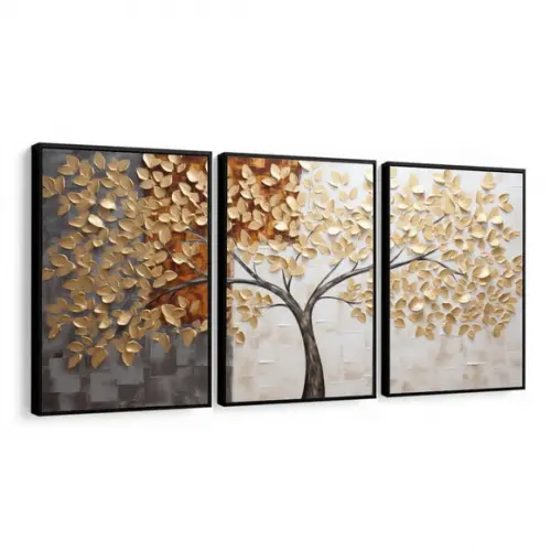 Quadros Decorativos Arvore Folhagem Abstrato Moderno Moldura