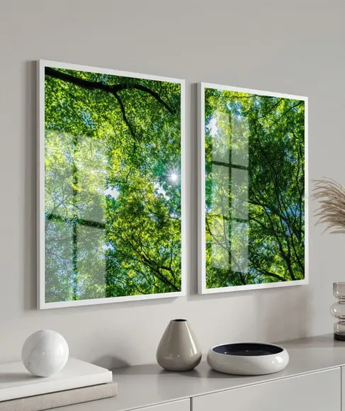 Quadros Decorativos Arvore Folhagem Verde Com Moldura Vidro