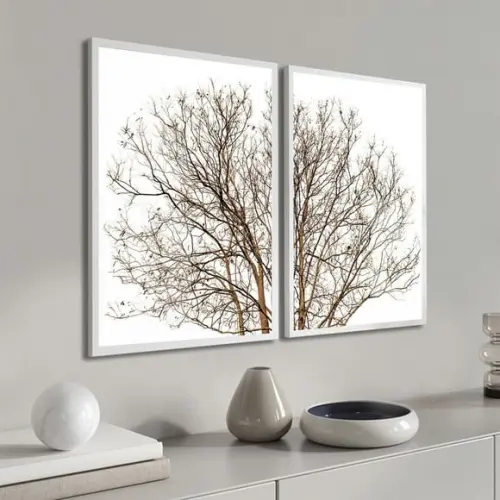 Quadros Decorativos Arvore Galhos Paisagem Moldura e Vidro