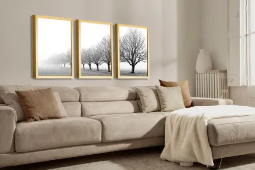 Quadros Decorativos Arvore Paisagem Preto e Branco Moldura