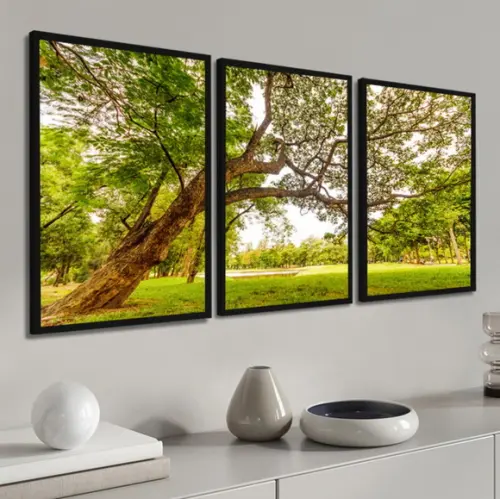 Quadros Decorativos Arvore Verde Floresta com Moldura Vidro