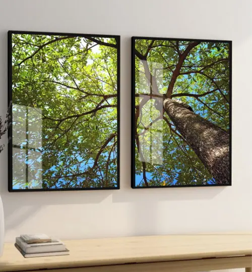 Quadros Decorativos Arvore Verde Galhos Paisagem com Vidro