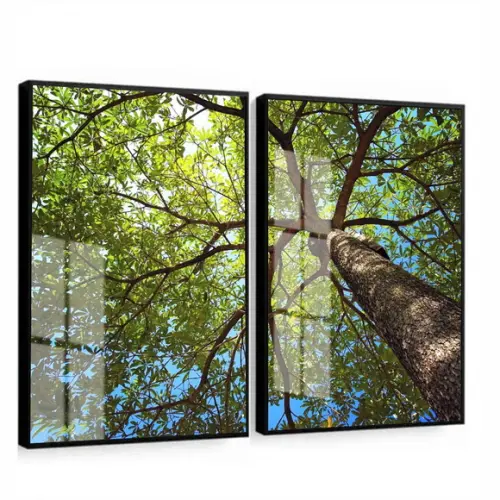 Quadros Decorativos Arvore Verde Galhos Paisagem com Vidro