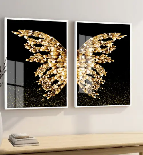 Quadros Decorativos Asas Douradas Borboletas Moldura E Vidro