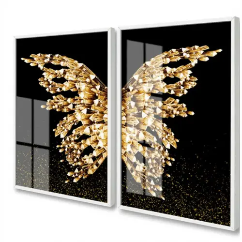 Quadros Decorativos Asas Douradas Borboletas Moldura E Vidro