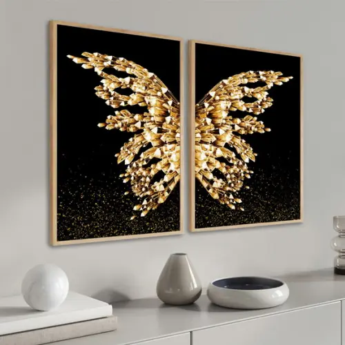 Quadros Decorativos Borboleta Asas com Moldura e Vidro
