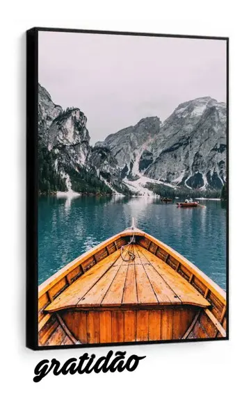 Quadros Decorativos Barco Lago Paisagem Montanha Com Moldura