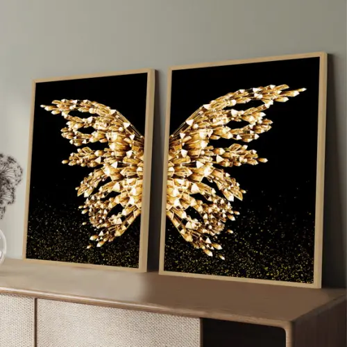 Quadros Decorativos Borboleta Asas Douradas Com Moldura
