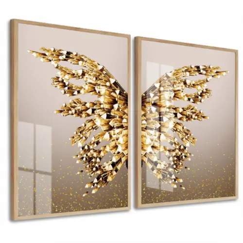 Quadros Decorativos Borboleta Asas Douradas Moldura e Vidro