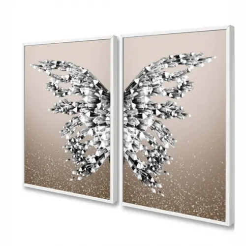 Quadros Decorativos Borboleta Asas Prata Moderno Com Moldura