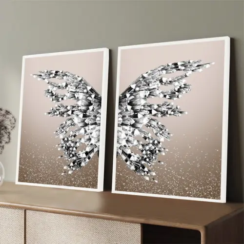 Quadros Decorativos Borboleta Asas Prata Moderno Com Moldura
