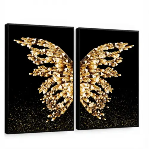 Quadros Decorativos Borboleta Dourada Asas Gold Com Moldura