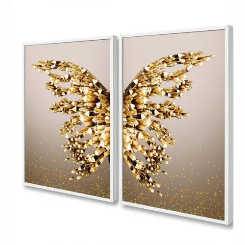 Quadros Decorativos Borboleta Dourada Asas Para Sala Moldura