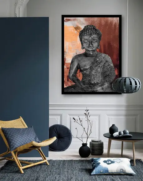 Quadros Decorativos Buda Dourado Meditação Para Sala Moldura