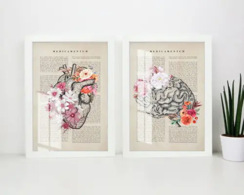 Quadros Decorativos Cérebro Coração Medicina Moldura e Vidro
