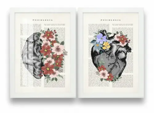 Quadros Decorativos Cérebro Coração Medicina Moldura e Vidro