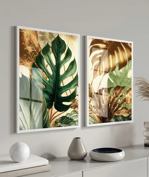 Quadros Decorativos Costela de Adão Dourada Moldura e Vidro