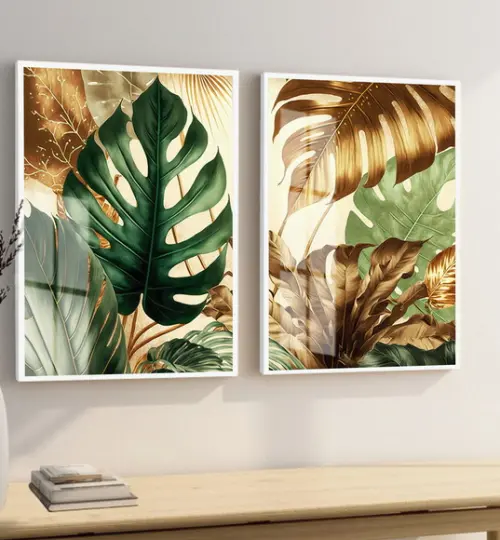 Quadros Decorativos Costela de Adão Dourada Moldura e Vidro