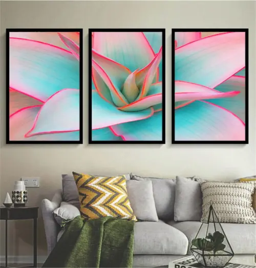 Quadros Decorativos De Flores Suculenta Azul Moderno Moldura