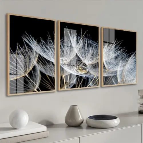 Quadros Decorativos De Vidro Dente De Leão Preto E Branco