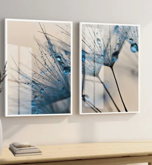 Quadros Decorativos Dente de Leão Azul com Moldura e Vidro