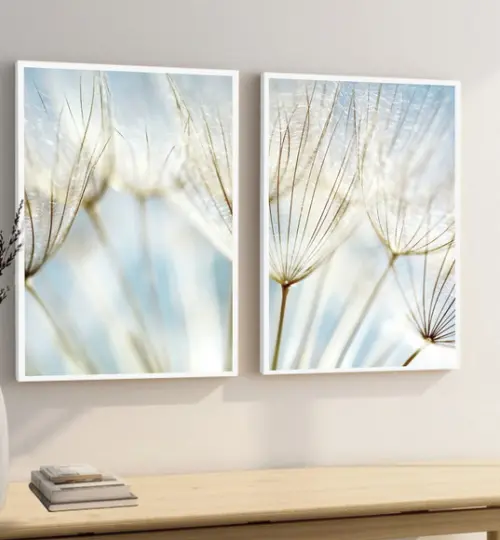 Quadros Decorativos Dente de Leão Azul Flores com Moldura